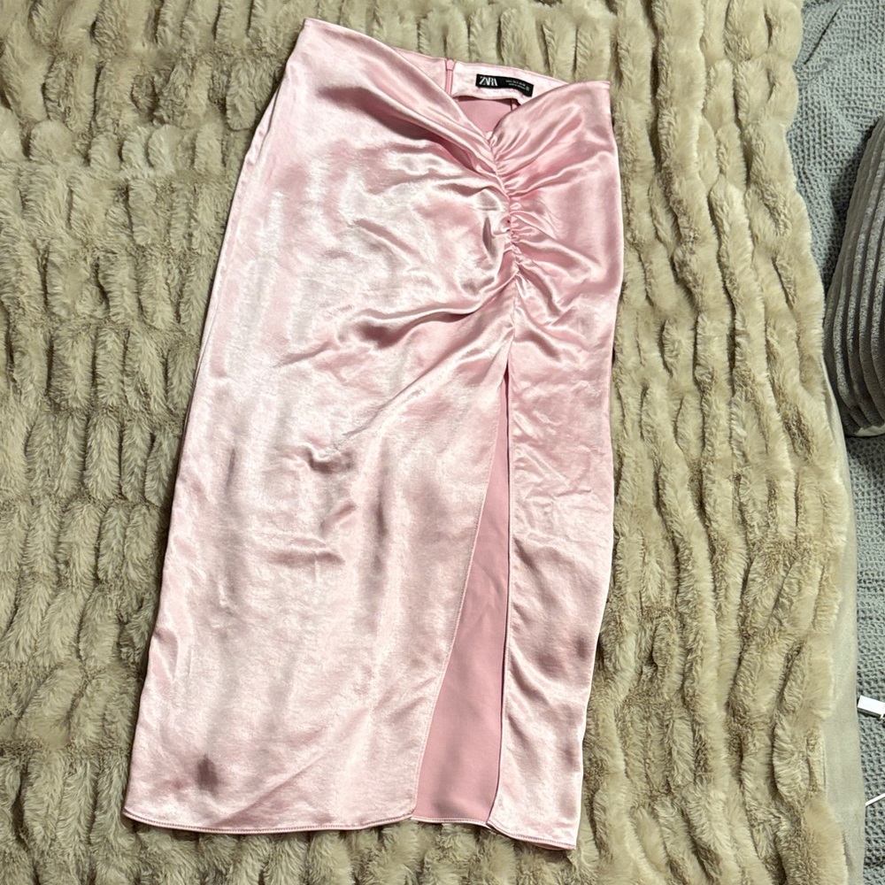 Zara Blush Satin Midi Skirt